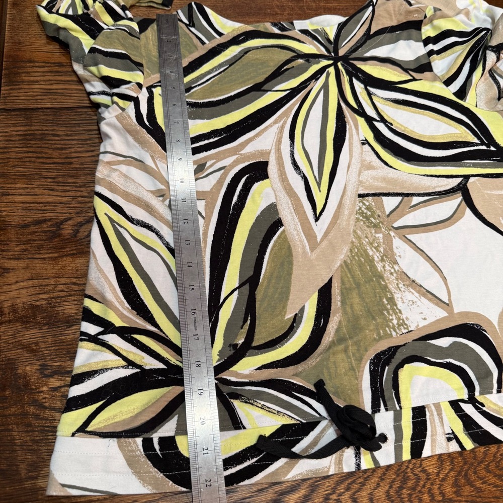 Chico's Abstract Floral Hippie Drawstring Top Olive Yellow 3 dopamine XL funky - Picture 4 of 8